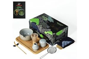 ‎TEANAGOO TEANAGOO Matcha Ceremony Set with Tray, Matcha Bowl with Pourer, Matcha Bamboo Whisk, Shovel, Strainer, Matcha Whisk Holder, Tea Powder Container, O2, Dk.Grey