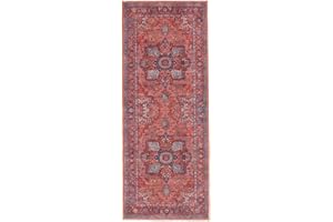RugVista Georgia Oriental Tapis Moderne, 80x200 cm, Rectangulaire, Poil Court, Lavable en Machine 30°, Salon, Salle de séjour, Chambre, Salle à Manger, Couloir, Cuisine, Résiste à l'eau, Rouge/Bleu