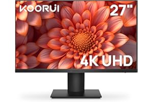 KOORUI 27-calowy ekran PC, monitor 4K UHD(3840 x 2160), IPS, 4ms, 60Hz, 2X HDMI 2.0 i DisplayPort 1.4, Adaptive Sync, HDR10, VESA 100 x 100mm, 90% DCI-P3, pielęgnacja oczu