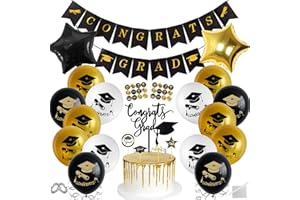 BOYATONG Abschluss Deko, Abschlussfeier Deko 2025, Abitur Bachelor Deko, Schulabschluss 2025 Deko, Schwarz Gold Graduation Deko mit Congratulations Banner, Graduierung Fotorequisiten