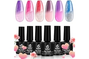 BEETLES GEL POLISH Beetles Gel Nail Polish Set - 6 Pcs Temperature Colour Changing Gel Phantom Chameleon Polish Set Glitter Pink Blue Purple Red Gel Polish Soak Off UV LED Nail Lamp Nail Art Manicure Kit