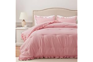 HARBOREST Set copripiumino per letto queen size, con volant rosa per letto matrimoniale, set di 3 pezzi in stile shabby chic con 1 piumino e 2 federe per cuscino