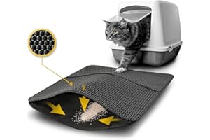 lionto Tapis de litière pour chat avec couche antidérapante, 61x38x1,3 cm, tapis de litière pour chat imperméable et facile à nettoyer, capture efficace de la litière en design nid d'abeille, noir