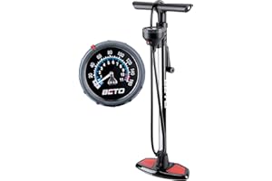 Beto Bomba de bicicleta portátil – Bomba de suelo para bicicleta con indicador industrial montado en la parte superior y botón de purga de aire – Válvula Presta Schrader Dunlop universal, tubo de