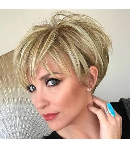 Perruque Synthétique Blonde Dorée à Frange - Cheveux Courts Bouclés, Style Naturel - Taille Moyenne, Neuf