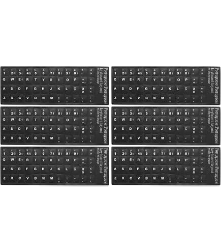 Autocollants Clavier Portugais - Lot De 6 Feuilles PVC Noir Et Blanc - Lettres 11x13 Mm - Pour Remplacer Touches Usées Ou Changer De Disposition - 6