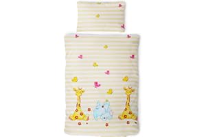 ‎GRÄFENSTAYN Gräfenstayn® 2-TLG. Kinderbettwäsche Set mit Tiermotiv und integriertem Reißverschluss - aus 100% Baumwolle (Renforce-Qualität) - Deckenbezug 135x100cm und Kissenbezug 60x40cm (Giraffe & Elefant)