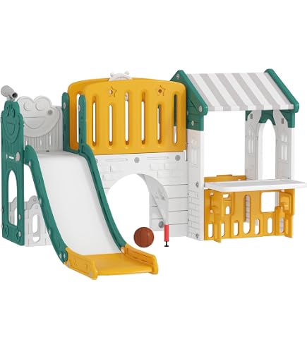 Tobogán Infantil 5 En 1 Con Canasta De Baloncesto Y Telescopio | Estructura De Escalada | Tobogán Extra Largo De 170 Cm | 18-36 Meses | Juguete De Jardín E Interior