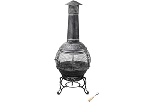 tepro Jacksonville Guss-Feuerstelle – Gartenkamin im spanisch-mediterranen Stil, Ø 52 cm, 140 cm Höhe, inklusive Funkenschutz & Schürhaken