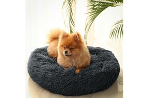 DONWEI Calming Dog Cat Donut Bed, Washable Dog Cat Bed, Small Medium Cat Beds for Indoor Cats, Fluffy Anti Anxiety Puppy Kitten Beds with Non-lip Bottom, Dark Grey, 50x50cm