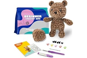 Jeslon Crochet Kits for Beginners Adults - DIY Knitting Kit for New Starter with Step-by-Step Video Tutorials - Amigurumi Stuffed Animals Gift for Kids - Coffee Bear