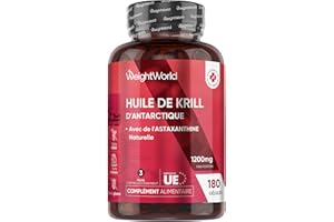 WEIGHTWORLD Huile de Krill d'Antarctique 1200mg Oméga 3 DHA EPA 180 Gélules Huile de Krill 3 Mois, Acides Gras Essentiels Avec Astaxanthine, Phospholipides Marins et Choline Alternative à L'Huile de Poisson