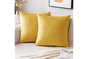 EMEMA Velvet Cushion Covers Lemon Yellow Decorative Throw Pillow Case 18x18 Inch 45x45 cm Pillow Covers for Livingroom Sofa Bedroom Pack of 2