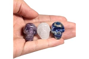 Lovionus89 Lapislázuli y amatista y cuarzo blanco, mini cristal de curación de humanos, cráneo, 1 pulgada, tallado a mano, estatua decorativa, 3 unidades