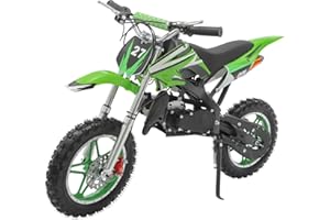 ZOOBOTANICA 49cc Dirt Bike, Children's Youth Cross Bike, Pocket Cross, 10 Inch 2-Stroke Motorcycle, Hand Pull Start Method, Disc Brakes, Up to 60 km/h, Max 100 kg, Motorsport Pocket Cross Bike (Green)