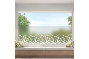 dktie Window Film Privacy Vinyl Frosted Window Film No-Glue Stained Glass Window Film Removable Floral Static Cling Films for Kitchen, Bathroom, Kids Room 44.5X200CM