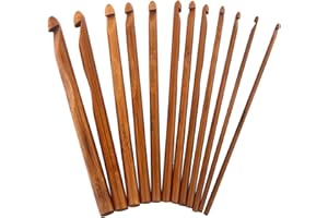 DHER Crochet Set 12 Tailles Bambou Bois Aiguilles à Crochet pour Tricot Coton Soie, Accessoires Crochets Coton Laine, Idéal pour Débutants Experts
