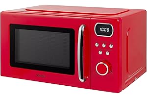 Abode Retro Microwave 20 Litre Red Digital 800W, Mirror Finish, 8 Auto Cook Settings & Defrost, 5 Power Levels AMD2004R/01