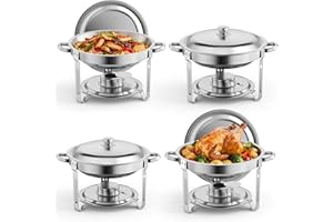 BADGESHAND 4 Pack Chafing Dish for Buffet, Chafing Dish Buffet Set of 4 with Lids, Round Stainless Steel Chafing Dishes and Food Warmers for Parties, Home, Christmas Gatherings, Catering Events