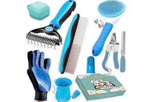 PUKPU Kit de Aseo para Perros y Gatos – Set Profesional 5 Piezas con Máquina de Cortar Pelo Silenciosa, Cepillo, Peine, Tijeras & Aspirapelos – Kit Completo Cuidado Mascotas en Casa