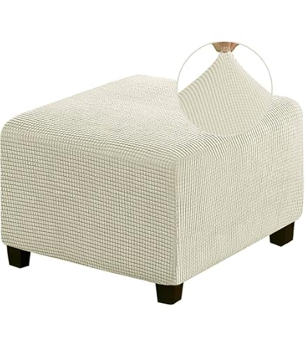 Lukery Copri Pouf Rettangolare Elasticizzato – 40x60cm, Antiscivolo, Lavabile, Colore Cammello Chiaro