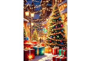QENSPE 5D Diamond Painting Rue de Noël, Kit Peinture Diamant Adulte, Bricolage Diamond Painting Broderie Diamant Kit Complet, Arbre de Noël Diamond Art Point de Croix Maison Murale Decor 30x40 cm