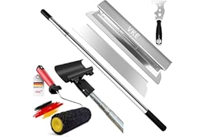 VKE Set Couteau à Enduire Professionnel avec Perche Télescopique 2,1m Poignée ergonomique,6PCS Spatule Enduit Multifonctions,Lame 60cm Droit/Angle pour Lissage Parfait Murs & Plafonds