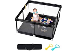 derimkcoa Parc Bebe,Intérieur et Extérieur Parc Bébé,Stable Parc Pour Bebe Avec 4 Ventouses Inférieures,Parc Bébé Avec Porte Zippée(130X130cm,Noir)