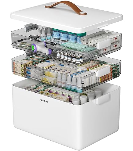 Peelanmall 3 niveles de almacenamiento de medicamentos, 30 x 16,5 x 24 cm, asa portátil, armario de farmacia, organizador de medicamentos, botiquín casero con divisiones (blanco Peelanmall 3 niveles de almacenamiento de medicamentos, 30 x 16,5 x 24 cm, asa portátil, armario de farmacia, organizador de medicamentos, botiquín casero con divisiones (blanco