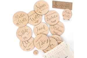 HOUISM Holz Meilensteinkarten Baby auf Deutsch-30 Wichtigen Momente auf Ausgewähltes Lindenholz inklusive Praktischem Aufsteller, Geschenke zur Geburt & Babyparty für Schwangere, Werdende Mütter & Eltern