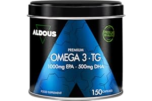 ALDOUS BIO Omega 3 Capsulas Premium - 1000 mg EPA y 500 mg DHA - 150 Cápsulas - Alta Biodisponibilidad - 1500 mg Omega 3 - Aceite de Pescado en Forma de Triglicéridos - Tensión Arterial, Cerebro, Visión - Aldous
