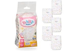 BABY born 5 couches pour poupées - Avec un joli imprimé et des bandes adhésives - Accessoires de haute qualité pour poupées - Accessoires adaptés aux poupées de 43 cm