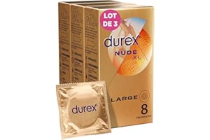 DUREX Préservatifs Nude XL - Préservatifs Extra Fins et Extra Large - 8 pièces (24 Préservatifs Nude XL)