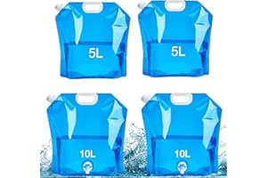 ALNILK Lot de 4 bidons d'eau Pliables de 10 l, avec Robinet, Portable, sans BPA Réutilisables Sac d'eau Pliable Eau pour Camping Randonnée Pique-Nique, Barbecue (2 Bleus + 2 Blancs)