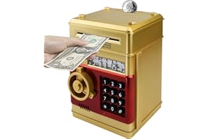 HUSAN Electronic Money Bank, Electronic Password Piggy Bank Mini ATM Cash Coin Money Box for Kids, Best Birthday Toy for Children, Boys & Girls (Gold)
