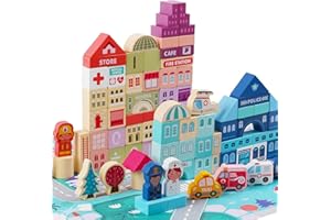 Voamuw Wooden Building Blocks for 3-6 Years Old Toddlers, Kids 120 Pcs City Construction Stacking Creative Preschool Education Toys for Boys and Girls