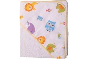 SMART DECO HOME Asciugamano neonati accappatoio triangolo con cappuccio 0-3 anni 75 x 75 cm asciugamani bagnetto neonato bimbo bimba bimbi 100% cotone Made in italy spugna 360 gr con pratico gancino ZOO GIALLO