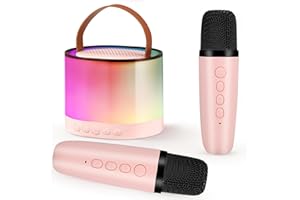 LIFEJXWEN Karaoke Machine for Kids and Adults, Mini Bluetooth Karaoke Machine with RGB Light & 2 Wireless Microphones, Portable Rechargeable Microphone with Speaker Voice Changing Effect for Birthday Party
