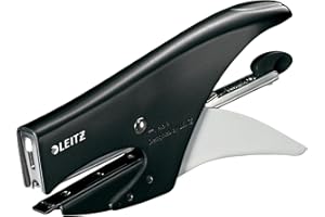 Leitz Cucitrice a pinza, Capacità 15 fogli, Design ergonomico in metallo, Include punti, Gamma WOW, 55472095 - Nero