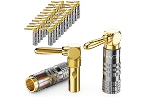 deleyCON 24 Stycken Bananpluggar Set 90° Vinklad - Guldpläterade Skruvbar för Högtalarkabel 0,75 mm - 4,5 mm & t.ex. HiFi Hem