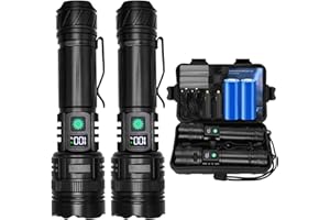 WEDETIAN 2 Piezas Linternas LED Alta Potencia 30000 Lúmenes, Linterna LED Recargable USB Táctica Militar Potente Linterna，XHP70.2 Linterna a Pilas con Zoom y COB，IPX67 Impermeable 5 Modos Portátil Linternas