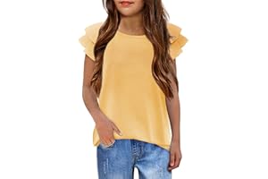 Arshiner Ragazza T-Shirt Ondulate Maniche Estate Bambina Magliette Manica Corta Moda Casual Tshirts per Ragazze 3-13 Anni