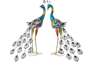 SIFOEL Estatuas de pavo real de metal para jardín, esculturas de pavo real para exteriores, patio, césped, porche, patio, decoración (2 unidades, azul)