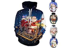 HAOLEI Christmas Jumpers for Men,Women Men Funny Christmas Hoodie Santa Xmas Jumper 3D Printed Ugly Elf Sweatshirt Pullover Blouse Tops with Kangaroo Pocket UK Clearance Plus Size M-5XL