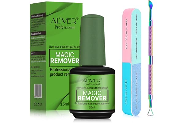 Dissolvant de Vernis à Ongles en Gel 15ml Pousse Cuticule & Lime a Ongles, Remover Vernis Semi Permanent, Enlève Facilement et Rapidement Vernis Gel en 3-5 Minutes, ne Blesse Pas Ongles