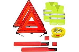 TourKing Warning Triangles for Cars,2 Pcs Car Emergency Warning Triangle and 2 Pcs Reflective Safety Vest Kit and 1PCS High Strength Tow Rope Strap for Car Truck SUV Breakdown