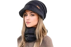 BAFIWU Berretto Invernale da Donna con Sciarpa - Set Combinato Autunnale con Visiera e Fodera Interna Morbida