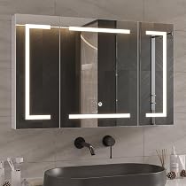 Armoire De Toilette 80x60x16cm Avec Miroir LED 3 Couleurs - Meuble Salle De Bain Blanc Avec Prises Et Étagères Réglables