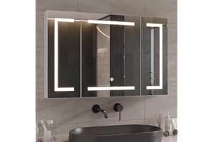 DICTAC Armoire Toilette Miroir avec éclairage LED et Prise 100x13.5x60cm Métal Armoire de Toilette avec Miroir,Armoire Miroir Salle de Bain avec étagère Réglable,3 Couleur Lumiere