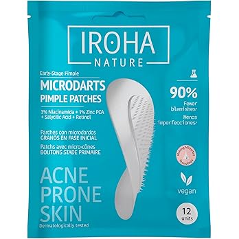 IROHA NATURE - Parches para Granos Localizados Sin Punta Blanca con Microdardos 12 uds | Tratamiento Acné con Ácido Salicílico, Niacinamida, Zinc PCA, Retinol y Ácido Hialurónico : Amazon.es: Belleza